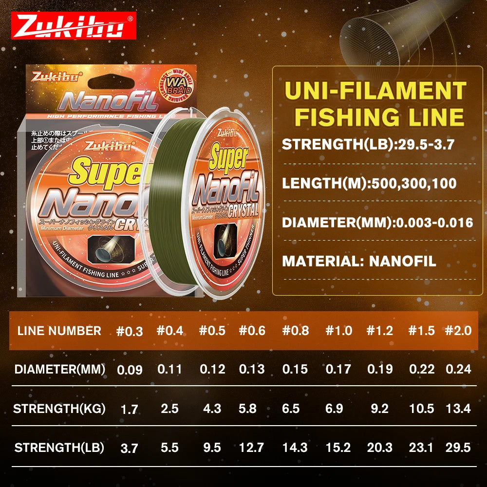 ZUKIBO Nanofil Crystal Unifilament Fishing Line Green Smooth Thin  Line Abrasion Resistant Zero Memory for Spinning Reels