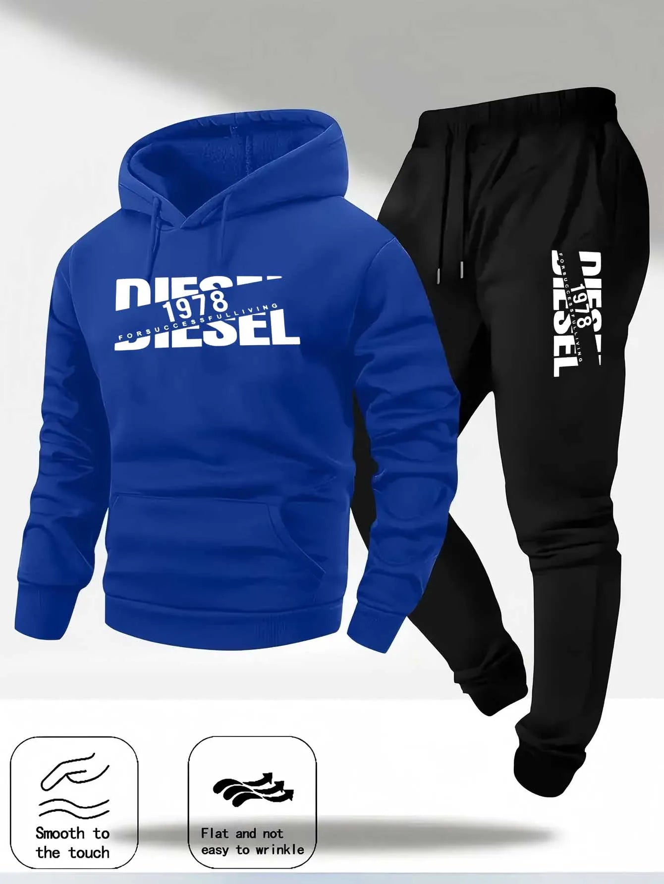 Men Fashion Print Tracksuit Hooded Sweatshirt+Sweatpants Set Autumn Winter Casual Fitness Jogging Sports Two-Piece Unisex Outfit