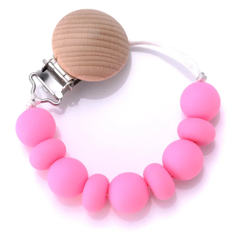 BPA-Free Silicone Pacifier Clips Chain with Beads Dummy Clip Holder Soother Teething Toy Chew Gift for Babies