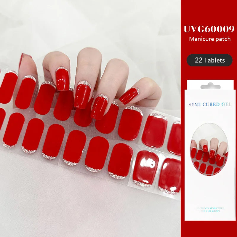 16/22 Tips Semi Cured Gel Nail Stickers for UV Lamp Designer Adhesive Nail Gel Wraps DIY Long-lasting  Nail Decoration