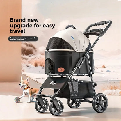 Pet Stroller Lightweight Foldable Detachable Cat Dog Carrier Outdoor Portable One Button Folding Pet Trolley Stroller for Dog