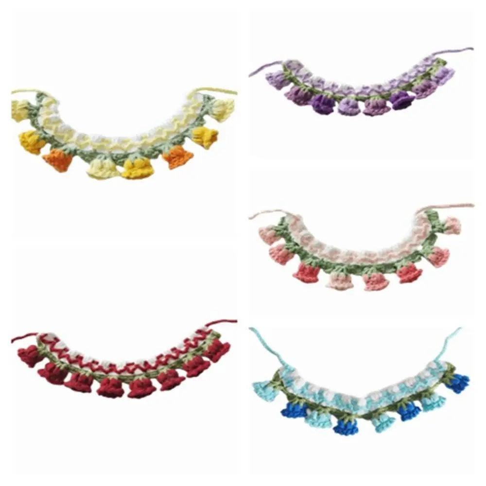 Neck Accessories Orchid Bell Flower Knitted Pet Collar Patchwork Sweet Pet Drool Scarf Lace-up Pet Drool Bib Cats