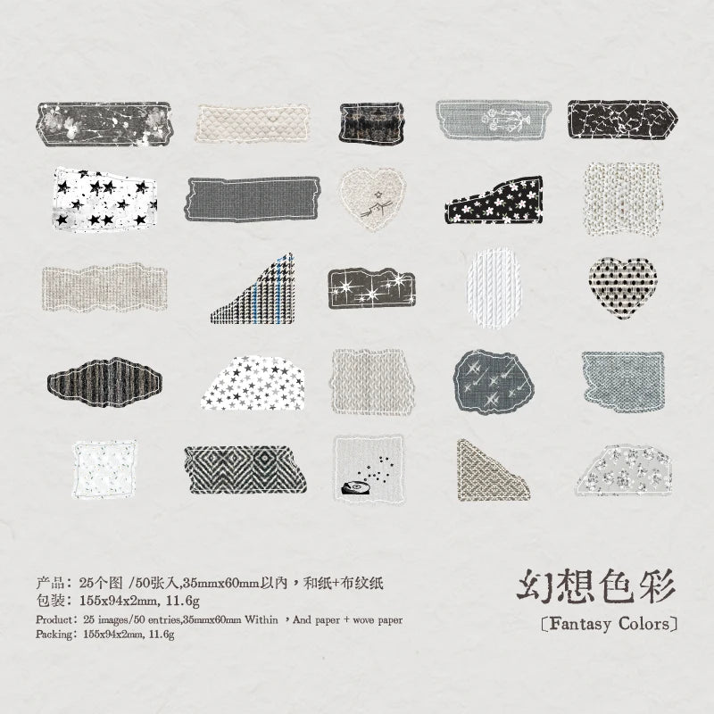 Journal GO 50pcs Dual Material Cloth Fabric Textured Stickers for Photo Frame Collage Junk Journal Scrapbooking diy Material