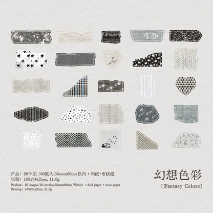 Journal GO 50pcs Dual Material Cloth Fabric Textured Stickers for Photo Frame Collage Junk Journal Scrapbooking diy Material