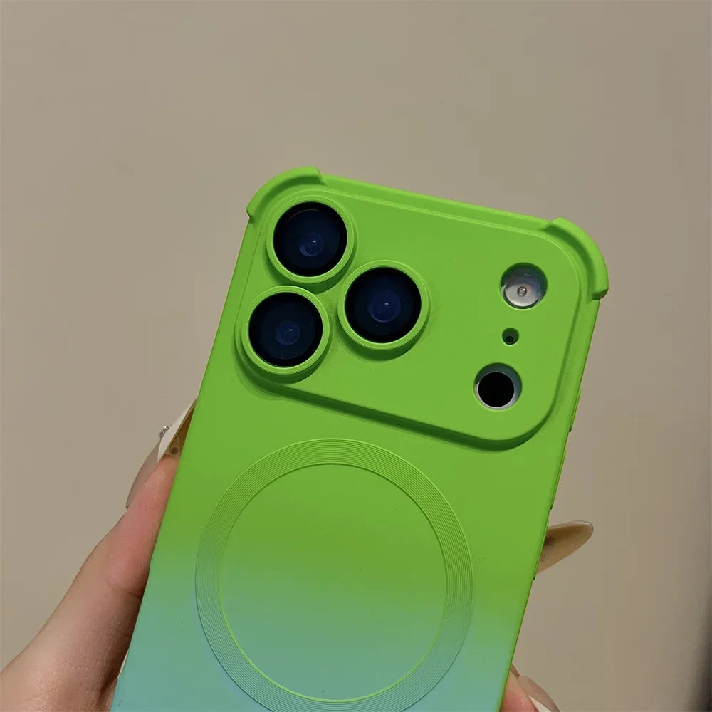 Gradient Color Magnetic Case For iPhone Air 17 16 15 Plus 14 13 12 Pro Max Magsafe Wireless Charging Glass Lens Protective Cover