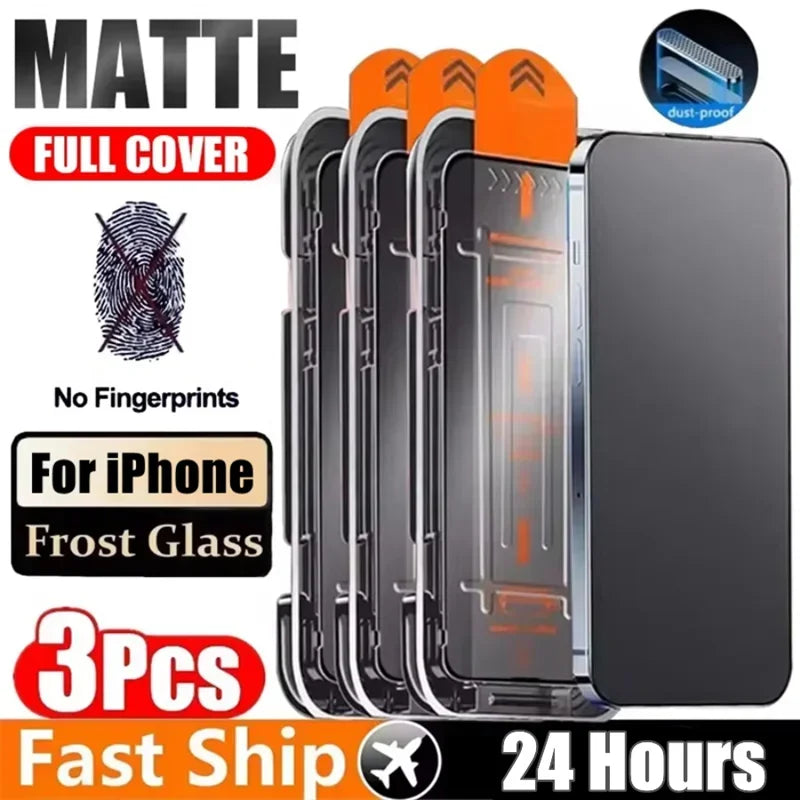 3Pcs Oleophobic Coating Dust Free Installation Screen Protector for IPhone 13 14 11 12 15 16 Pro Max 15 Plus XR 17 Matte Glass