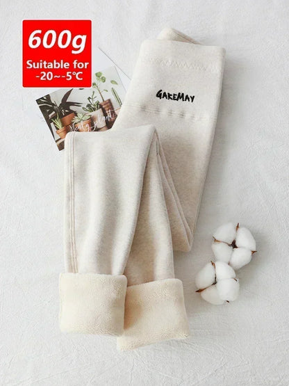 Women's Winter Leggings Ribbed Knitted Velvet Thermal Skinny Tights with Fleece Strech Cotton Beige Warm Leggings for Women 2025