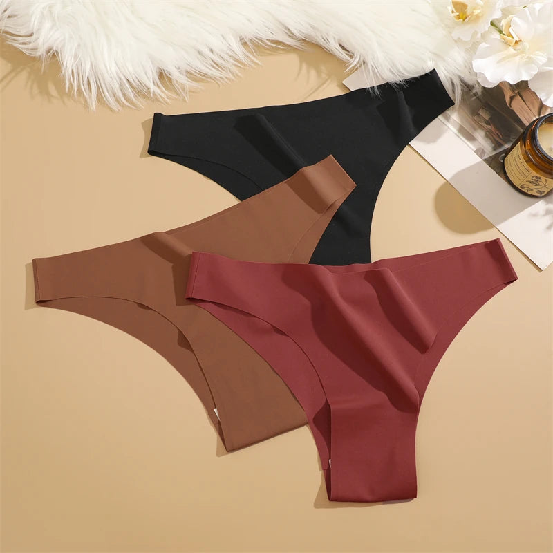 3Pcs Ultra-thin Seamless Silk Underwear Women's Panties Sexy Low-Waist Stretch Bikini Solid Color Briefs Lingerie XS-XXL Fashion