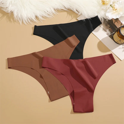 3Pcs Ultra-thin Seamless Silk Underwear Women's Panties Sexy Low-Waist Stretch Bikini Solid Color Briefs Lingerie XS-XXL Fashion