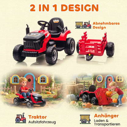 Electric tractor for children, ride-on tractor, with remote control, gradual start, suitable for children aged 3 to 8, red, toy car for children, ride-on tractor, electric toy car for children