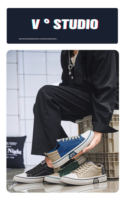 Canvas shoes four seasons men's casual shoes students flat shoes fashion soft-sole outdoor walking shoes youth Joker board shoes