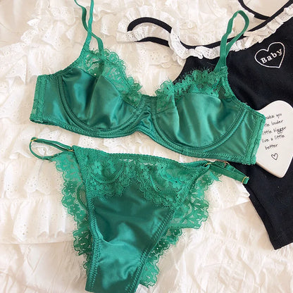 Sexy Underwear Set for Women Ultra-thin Bra Set French Lace Breathable Bralette Female Silk Comfort Bras and Thong Lingerie