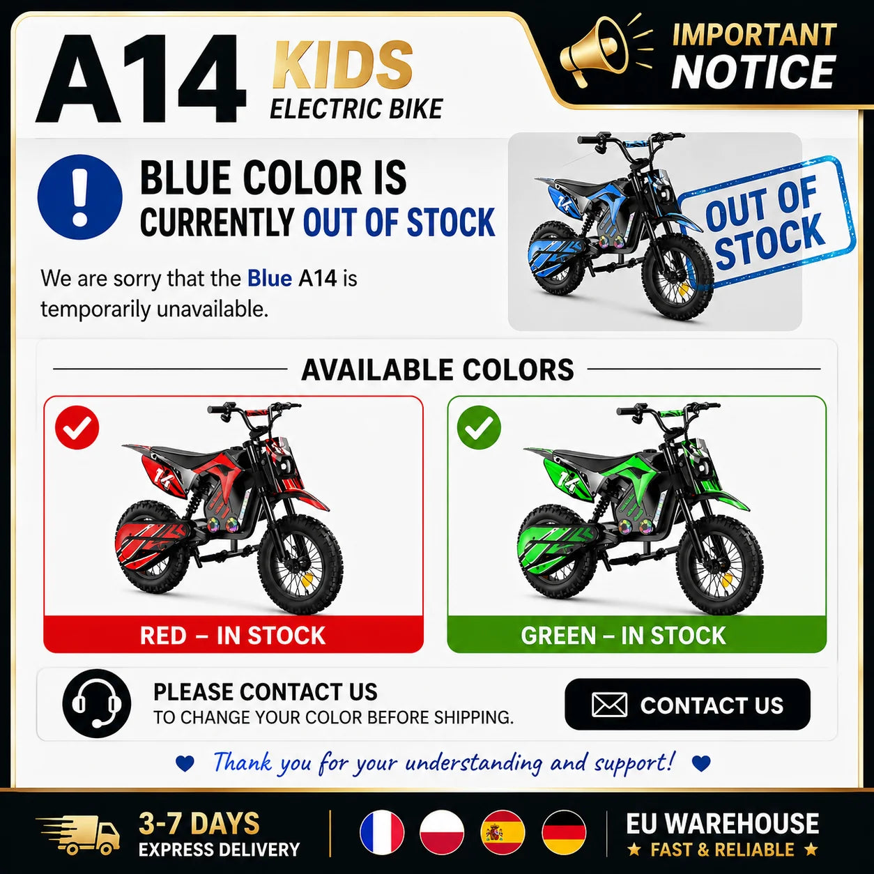A14 Kids E-Moto Toy 500W Motor 22km Range 36V5.2Ah Battery 3 Speeds(27km/h) Dual Brakes Shock Absorbers Lights for Outdoor Fun