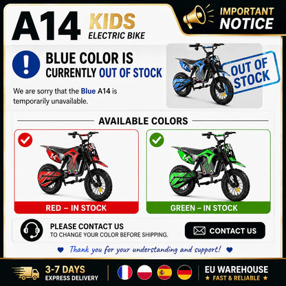 A14 Kids E-Moto Toy 500W Motor 22km Range 36V5.2Ah Battery 3 Speeds(27km/h) Dual Brakes Shock Absorbers Lights for Outdoor Fun
