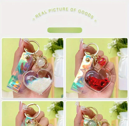 Creative Oil Quicksand Heart Keychain Fashion Trendy Bag Small Pendant Exquisite Cute Couple