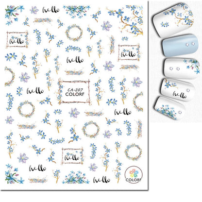3d Nail Art Decals Watercolor Florals Purple Green Pink Flowers Leafs Fruit Adhesive Sliders Nail Stickers For Manicure
