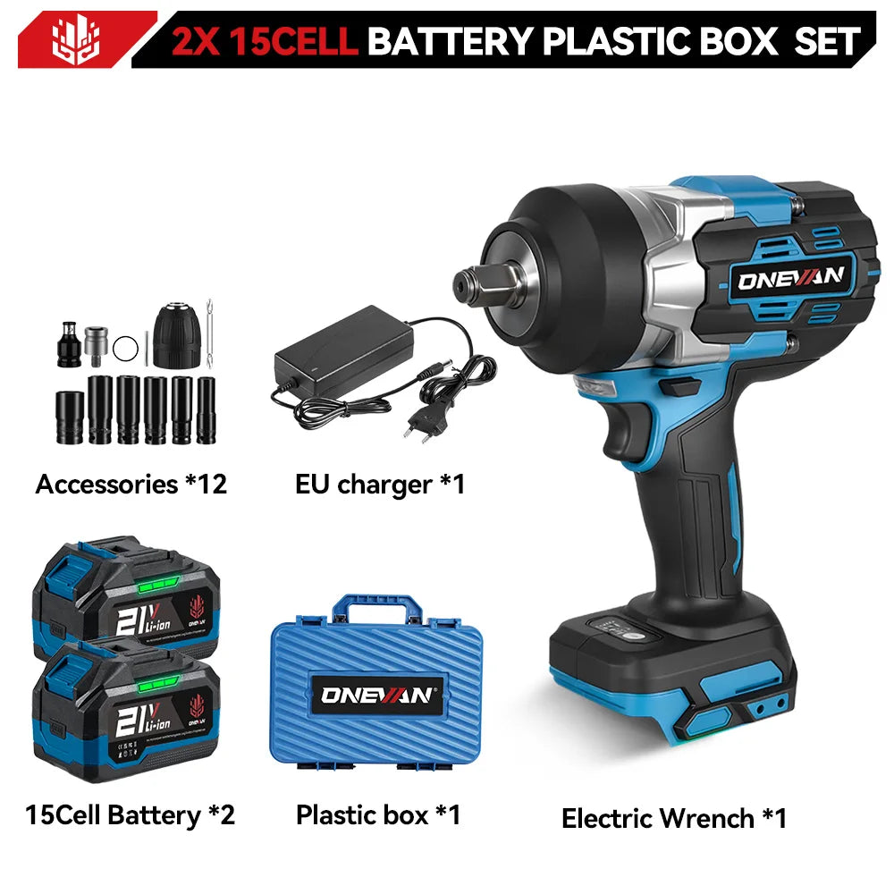 ONEVAN 2800N.M High Torque Brushless Electric Wrench Cordless 1/2 Inch Screwdriver Impact Drill Tool For Makita 18V Battery Pin