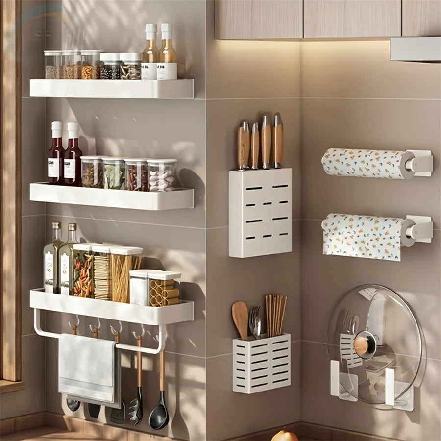 30-50Cm Kitchen Seasonings Rack Pepper Wall-Mounted Hook Cabinet Storage Spatula Tool Storage Kitchen Accessories