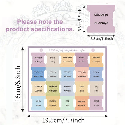120pcs Quran Index Tabs - 114 Chapters And 6 Blank, Self-Adhesive 6 Sheets Laminated Quran Tabs-Tear-Resistant , Clear Print for