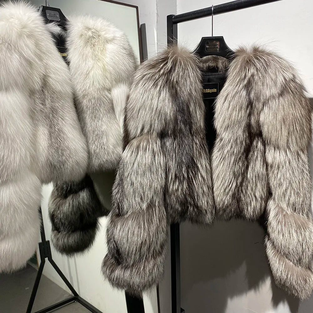 YOLOAgain Women's Natural Fox Fur Jacket 2025 Winter Warm Luxury Real Fox Fur Coat