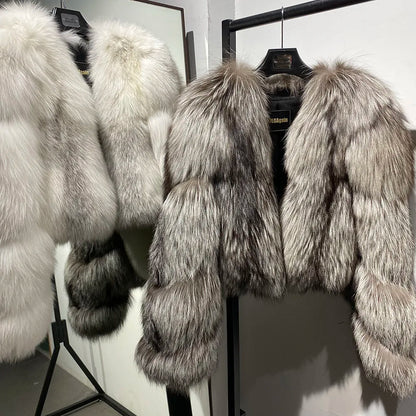 YOLOAgain Women's Natural Fox Fur Jacket 2025 Winter Warm Luxury Real Fox Fur Coat