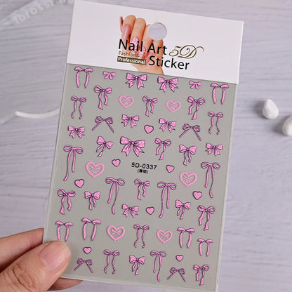 1pcs 5D White Lace Bowknot Nail Art Sticker Sweet Pearl  Bow Ribbon Self-Adhesive Nail Slider DIY Luxury Nail Decorations Decals