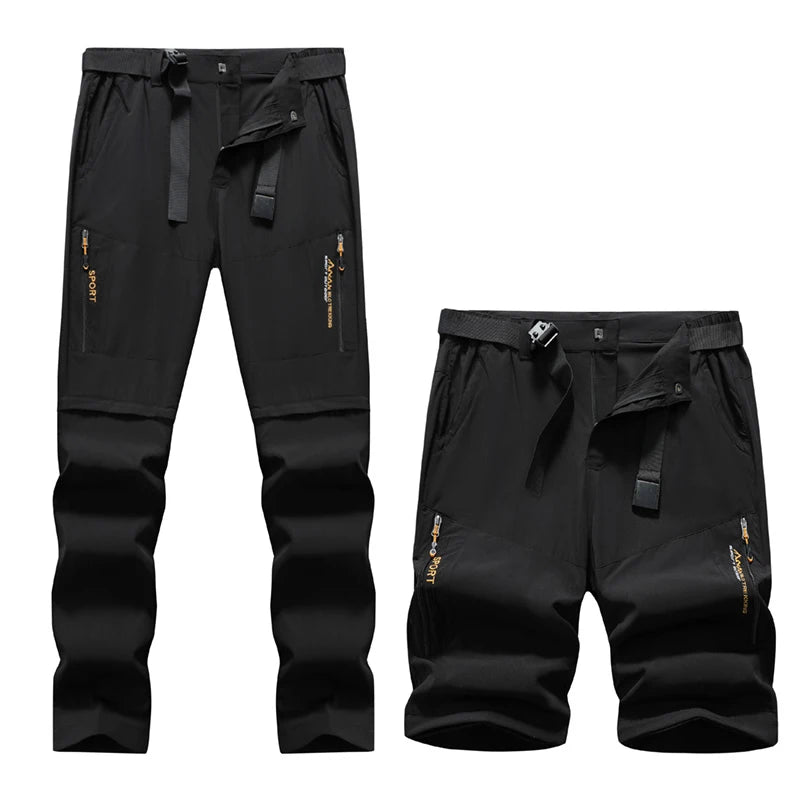 Men's 2 in 1 Convertible Hiking Pant Quick Dry Elastic Outdoor Running Cargo Trouser Summer Waterproof Fishing Camping Plus Size