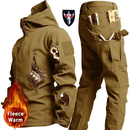 New Men's Winter Jacket Tactical  Sets Fleeced Sharkskin Windproof Waterproof Padding Suits Paintball Uniform Pockets Camo