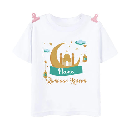 Personalized Eid Mubarak Printed Kids Shirts Custom Name Eid Ramadan Child T-shirt Tops Islamic Muslim Holiday Boys Girls Outfit