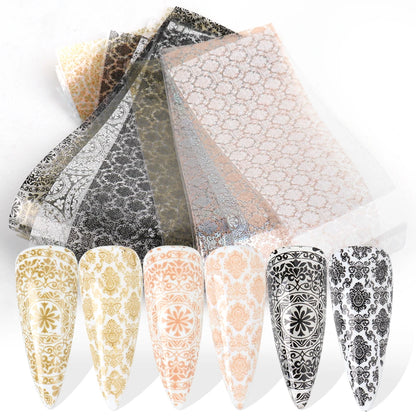 10PCS Mixed Nail Art Foils Transfer Sticker Set Rose Flower Designs Floral Starry Sky Nail Wraps Wedding Summer Manicure Decor