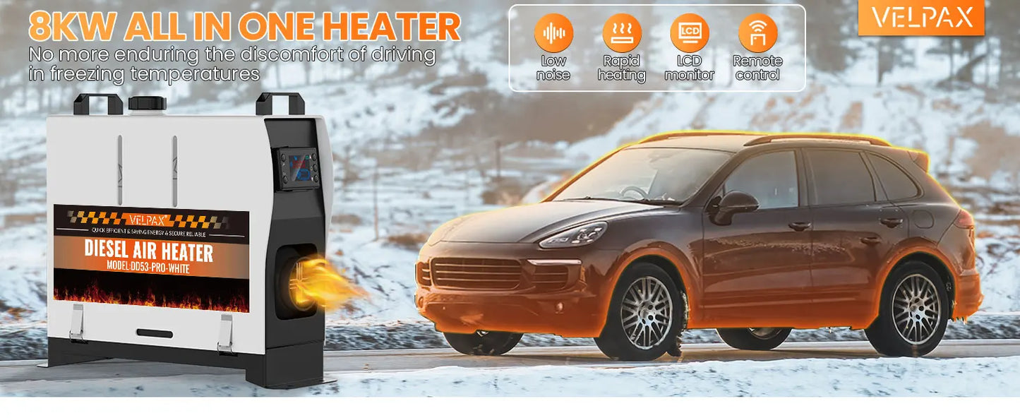 8KW Portable Diesel Heater with LCD Remote Control Adjustable Temperature 18-40℃ for Motorhome Boat And Home Use
