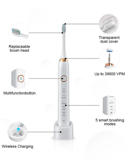Electric Sonic Toothbrush 8 Brush Heads Smart Ultrasonic Dental Teeth Whitening Rechargeable Adult Tooth Brush Sarmocare S100