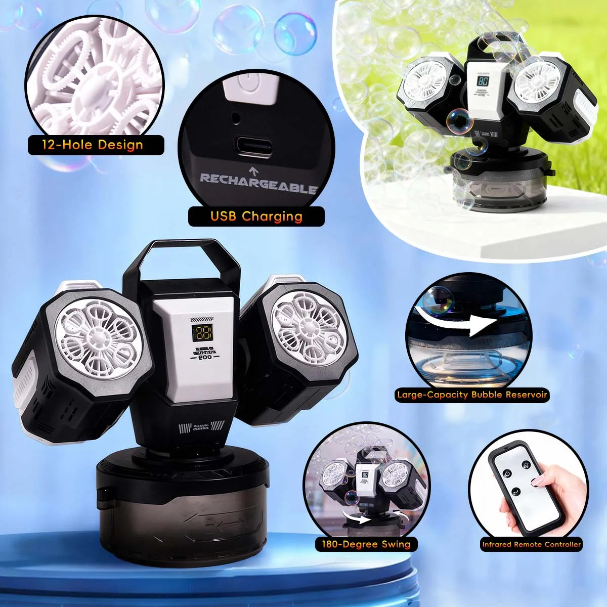 2026 Bubble Machine: Remote Control, Rgb Lights, 1800Mah Rechargeable Type-C |   No Bubble Solution