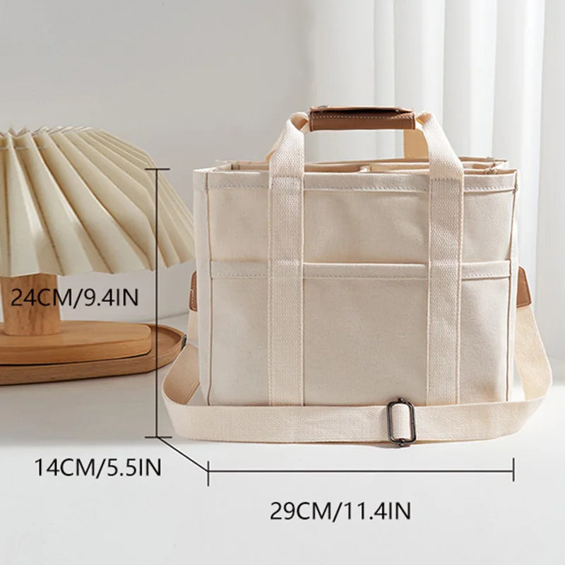 Women's Casual Canvas Handbag Multi-pocket Large Capacity Tote Bag Adjustable Shoulder Strap Casual Shoulder Shopper Bag Female