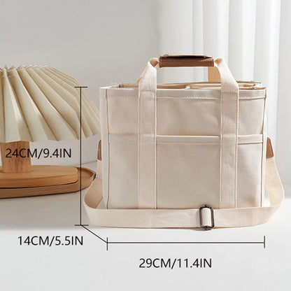 Women's Casual Canvas Handbag Multi-pocket Large Capacity Tote Bag Adjustable Shoulder Strap Casual Shoulder Shopper Bag Female