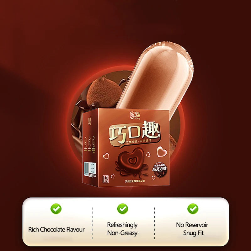 10Pcs Professional Oral Sex Condom Natural Latex Chocolate Flavour Condones Medium Smooth Non-reservoir Ultra-thin Fit Kondome