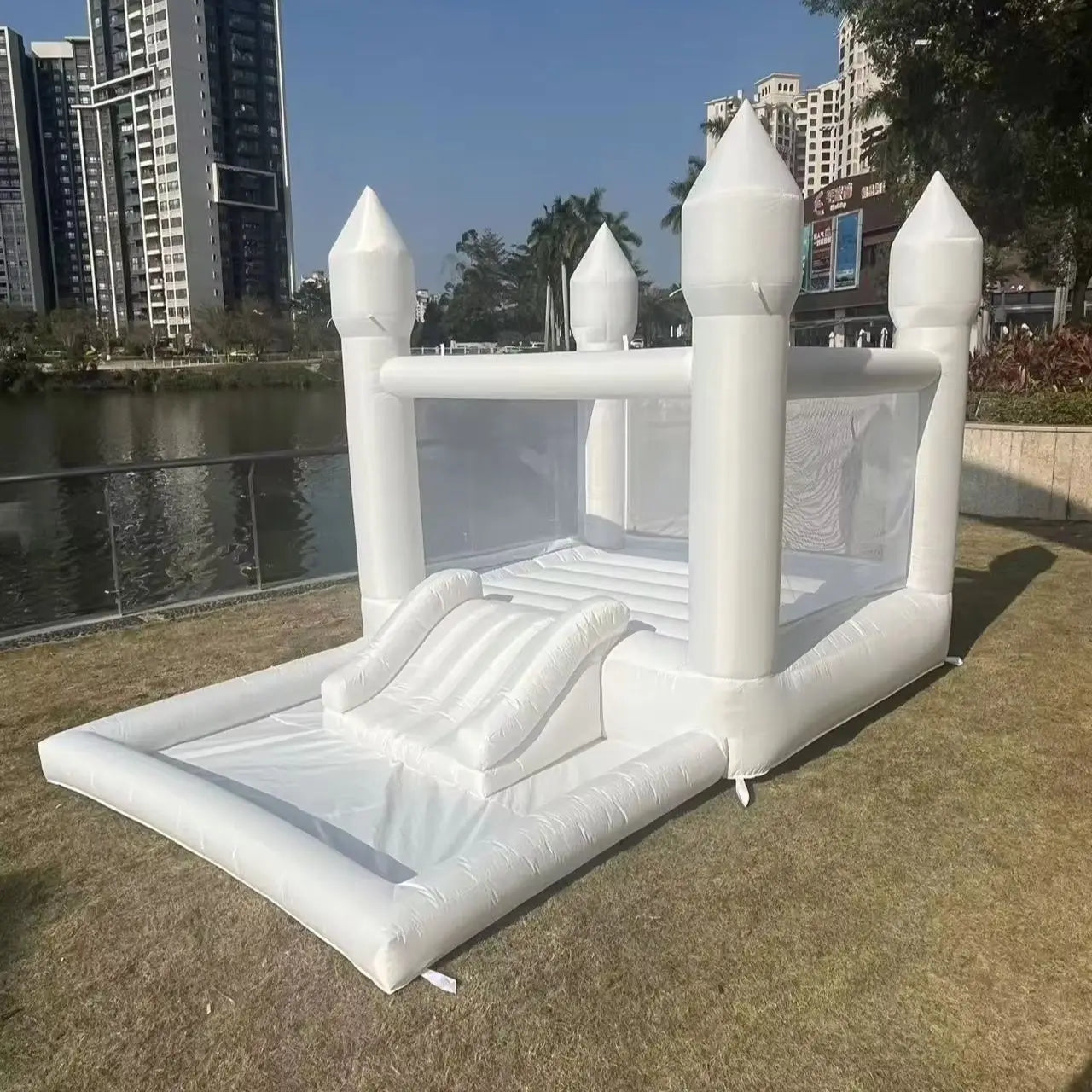 4m Inflatable Bounce House White Jumping Castle With Ball Pool Slide Birthday Party Decoration Gift Bouncy Castle