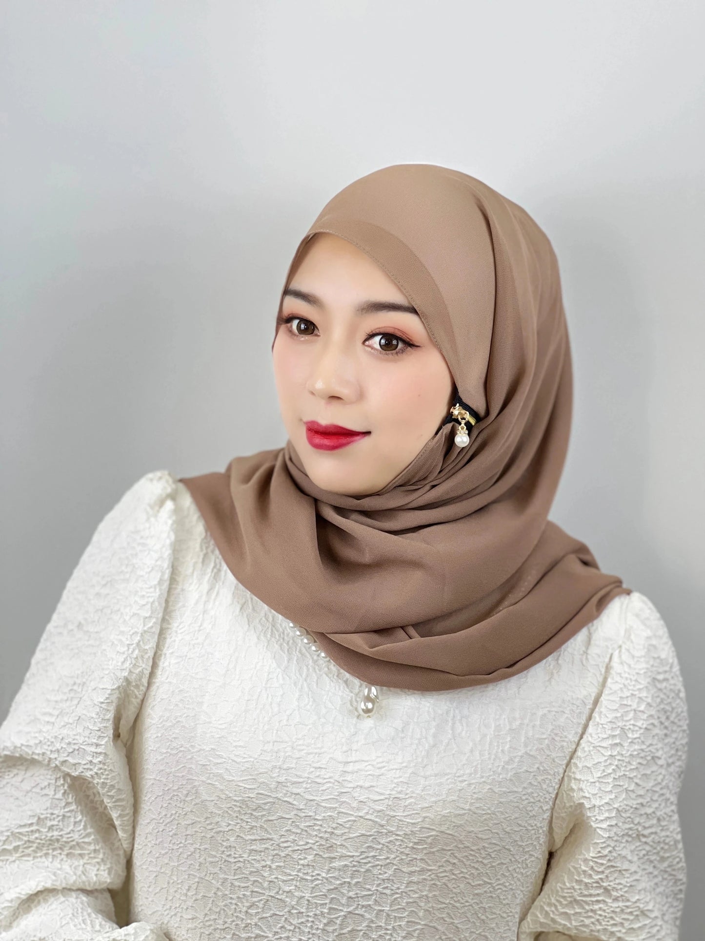 Muslim Hijab Arab Turkish Hijab with Zipper Chiffon Scarf Women's Fashion Plain Hijab Wrap Solid Color Shawl Headscaf 71x180cm