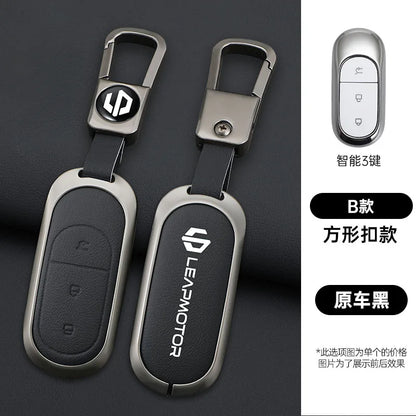 Zinc alloy+leather car remote key set, suitable for Leapmotor C16 C11 C10 C01 B10 T03 S01 car keychain key set chain accessories