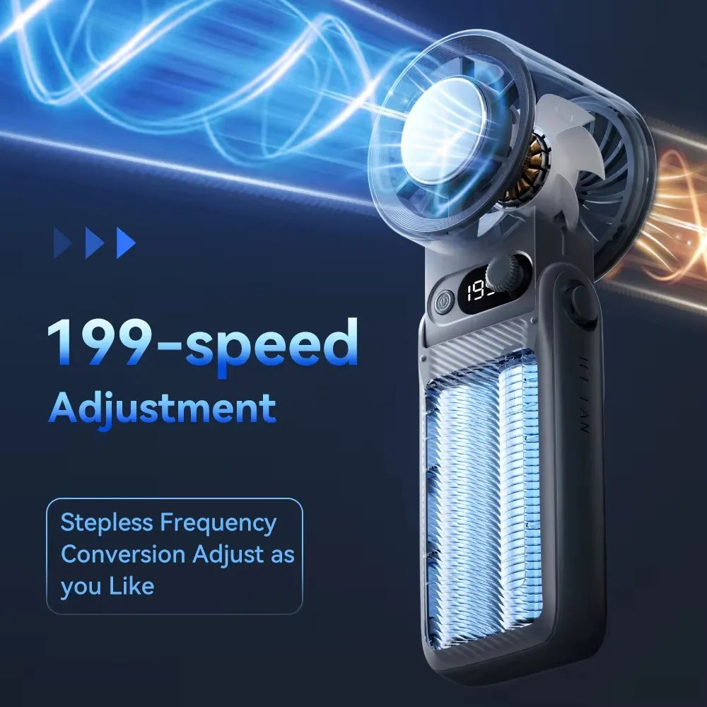 Portable Handheld Fan Strong Wind 199 Gear Wind Speed LED Digital Display Adjustable Outdoor 3-in-1 Handheld Fan 8000mAh F5PRO