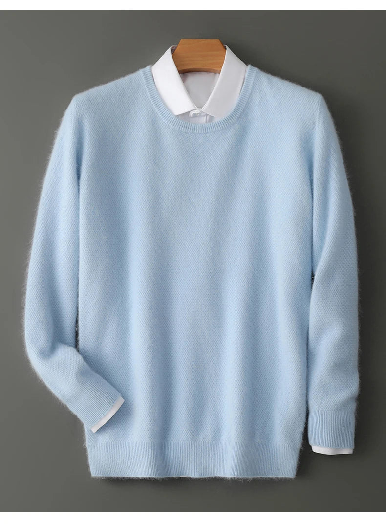 Men's 100% Pure Mink Cashmere Sweater O-Neck Pullovers Knit Large Size Mink Sweater Winter New Long Sleeve High-End Jumpers Tops