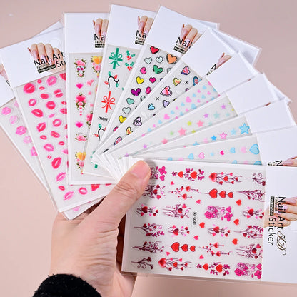 1sheet 5D Sexy Red Lips Nail Decal Stickers KISS Love Heart Valentine's Day Self-adhesive Nail Slider DIY Romantic Nail Decor