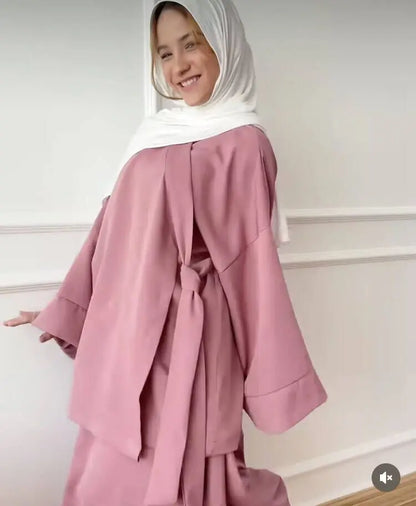Nida Co Ord Set Kimono with Straps Skirt Ramadan Eid Islamic Cloting 2 Piece Sets Muslim Women Modest Dresses Ensembles Musulman
