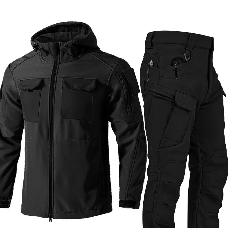 New Shark Shell Beetle Suit Winter Camo Fleece Lined Thickened Softshell Jacket Pants Set Plus Size Windproof Thermal Outdoor Ge
