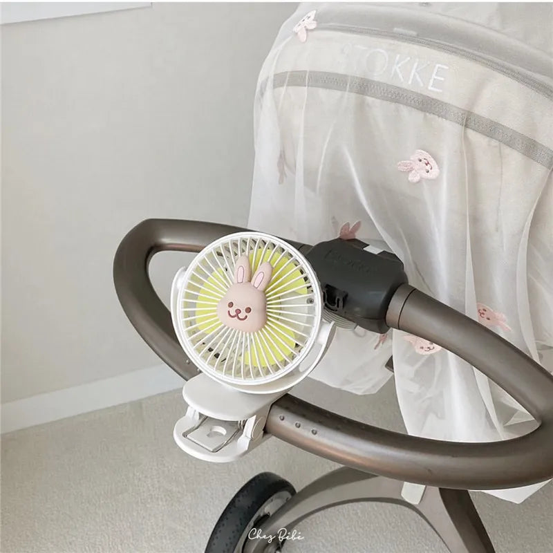 Korean Baby Cart Stroller Fans Portable Outdoor Fan Clip Cute Bear Bunny Rechargeable Handheld Electric Fan for Home 3 Speeds