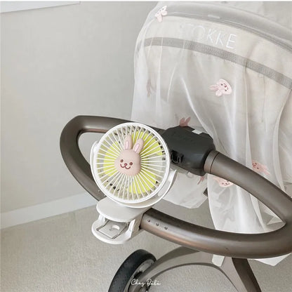 Korean Baby Cart Stroller Fans Portable Outdoor Fan Clip Cute Bear Bunny Rechargeable Handheld Electric Fan for Home 3 Speeds