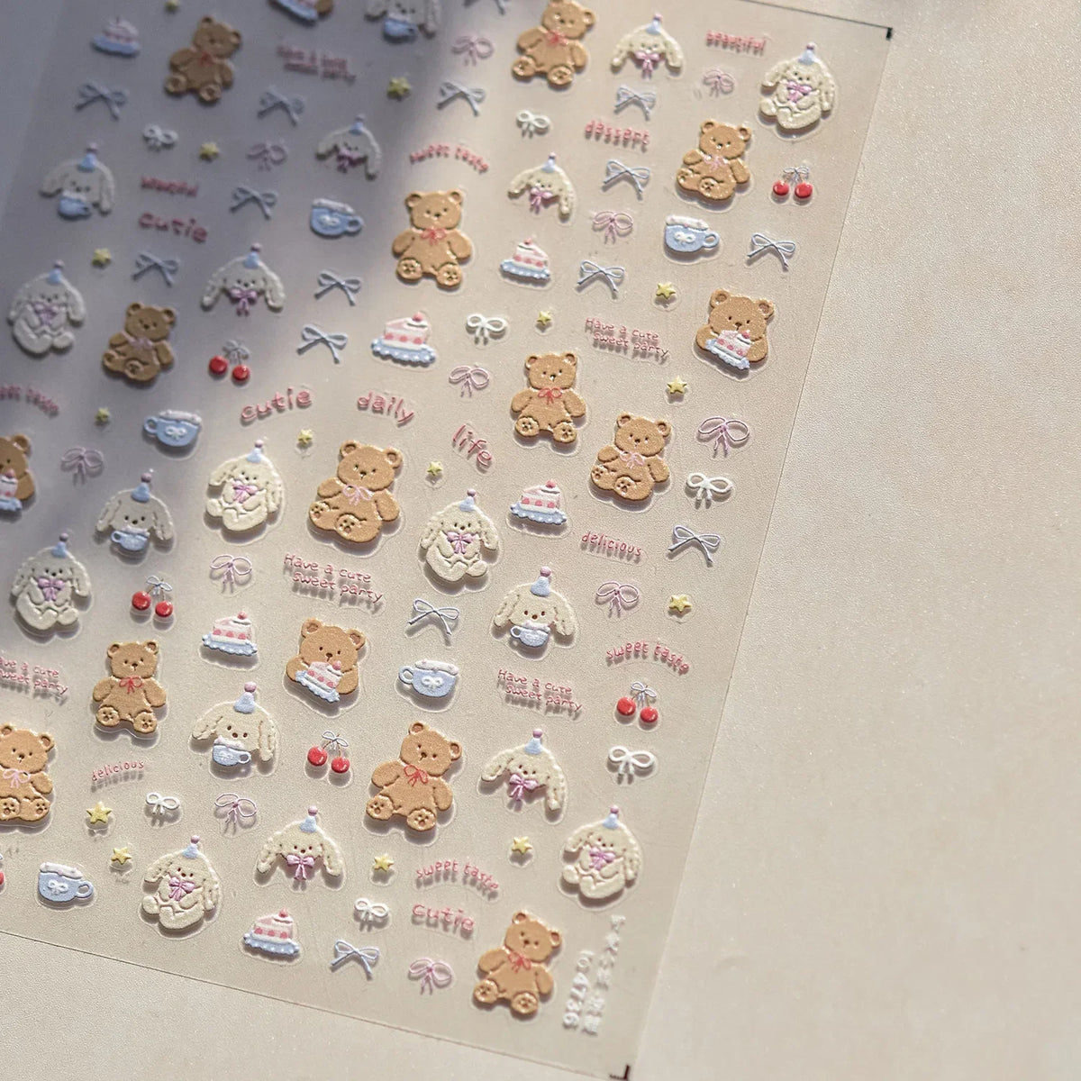 Lovely Animal Graffiti Cat Claw Rabbit Bunny Bear Dog Flower Fruit Dim Sum Candy Sunflower Adhesive 5D Nail Art Stickers Decal