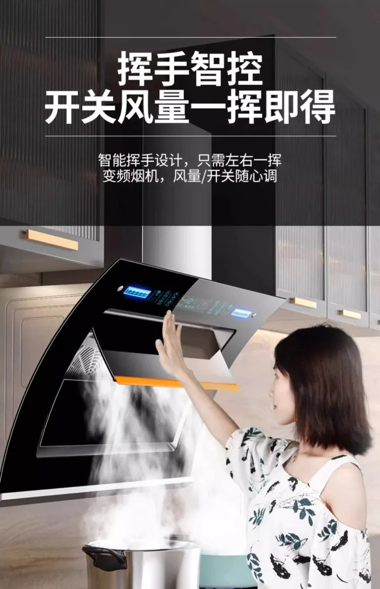 220V Haotaitai Double Motor Range Hood Kitchen Strong Suction Auto Clean Side Suction BBL