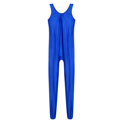 Women's Sleeveless Full Body Bodysuit Glossy Jumpsuit Gymnastics Fitness Swimming Leotard Pole Dance Costume Clubwear Lingerie