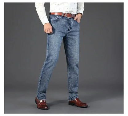 New Business‑Style Men's Jeans, Comfortable Straight Leg Stretch Denim Pants, Classic Blue Black Work Trousers, Fashion Versatile Male Clothing For Office, Business Occasions And Casual Daily Outfit